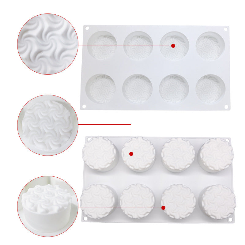 8-Cavity Spiral Silicone Mousse Cake Mold for Baking