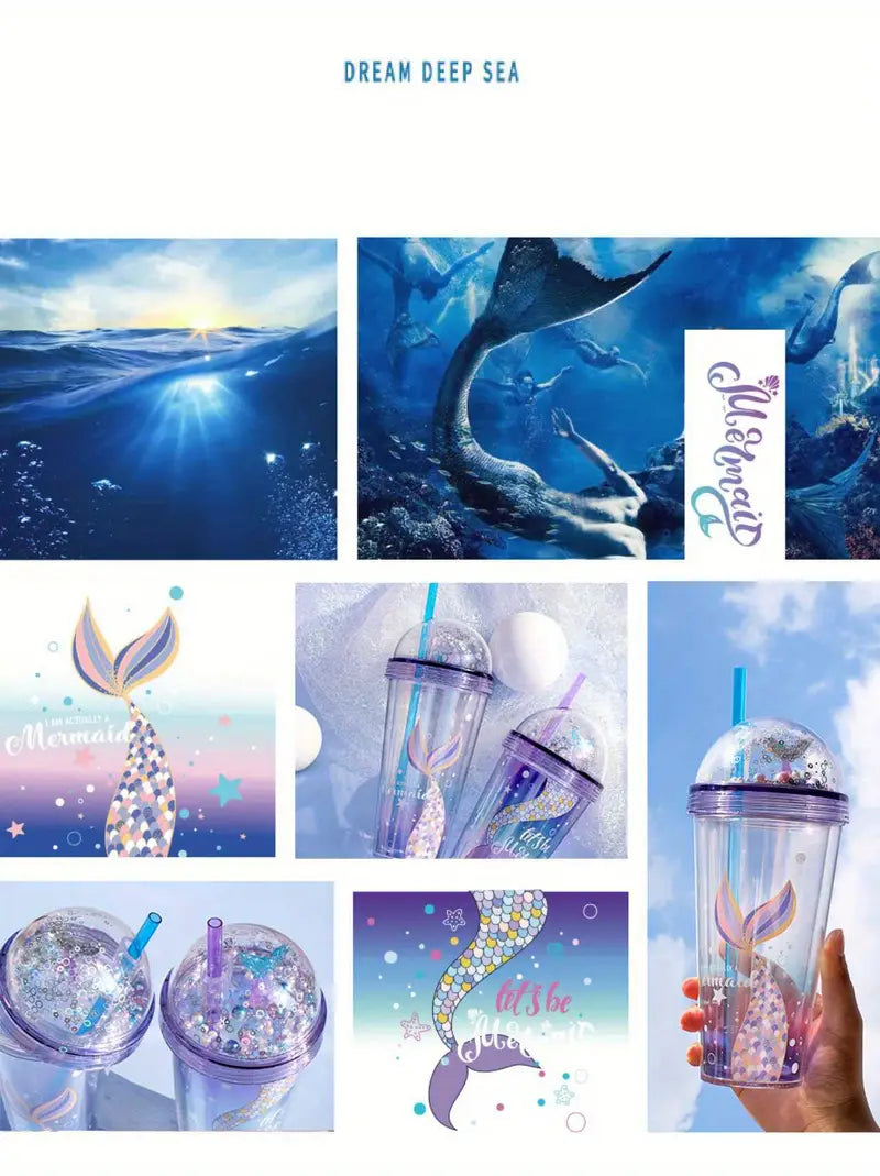 Pearl Mermaid 14oz Gradient Plastic Tumbler with Lid
