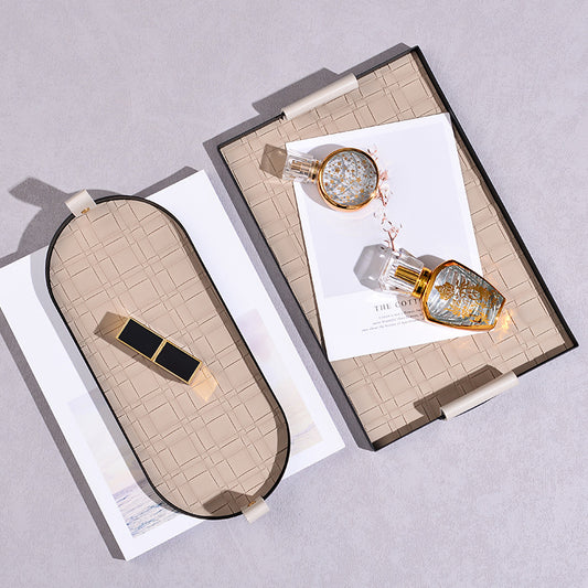 Woven Leather Metal Storage Tray for Keys and Cosmetics