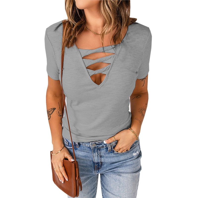 Plus Size V-Neck Pullover Solid Color Women's Top