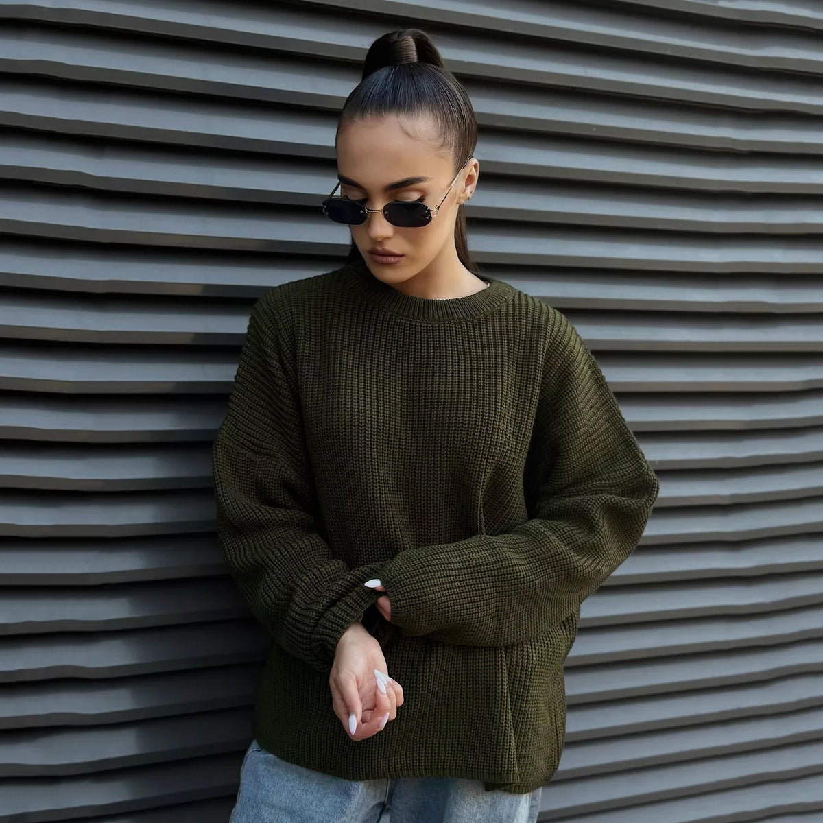 2024 Women's Loose Knit Sweater - Solid Color Crewneck