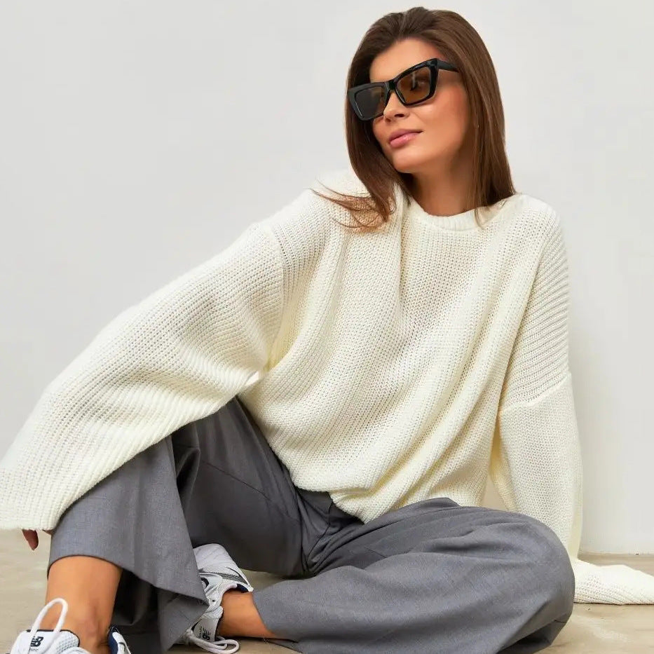 2024 Women's Loose Knit Sweater - Solid Color Crewneck