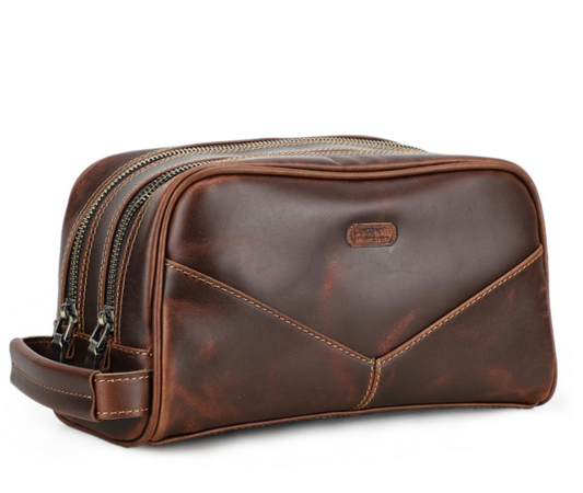 Genuine Leather Men's Toiletry Bag - Vintage Style (One Piece)