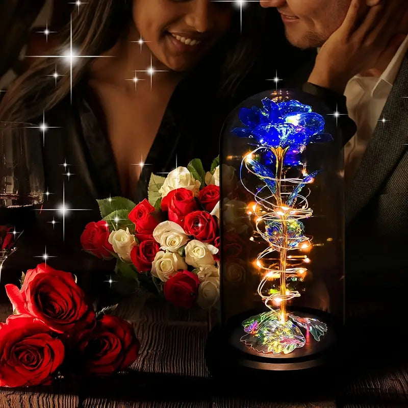 Light Up Rose in Glass Dome - 1pc Artificial Flower
