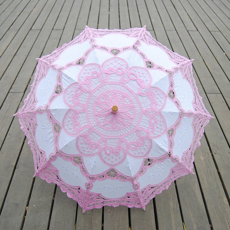 Embroidered Lace Umbrella with Cotton Fabric Decor