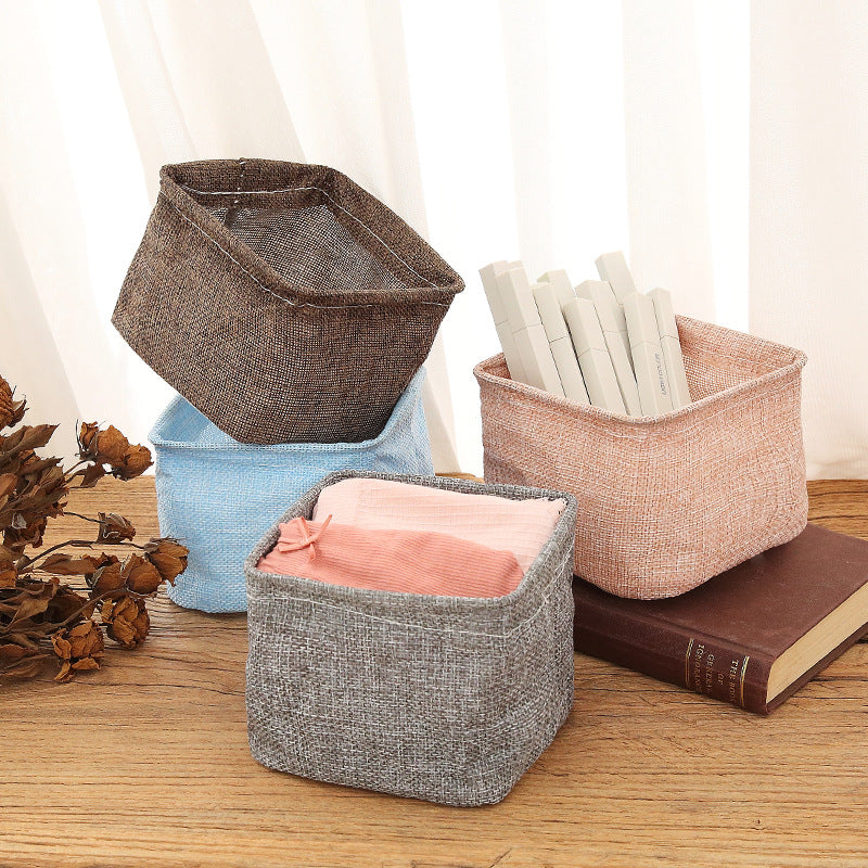 Mini Cotton and Linen Storage Basket for Desk Use