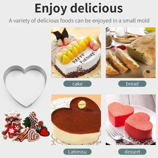 Large Heart-Shaped Stainless Steel Mousse Cake Molds (3 pcs)