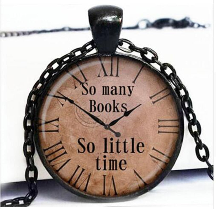 Vintage Clock Gem Pendant Necklace