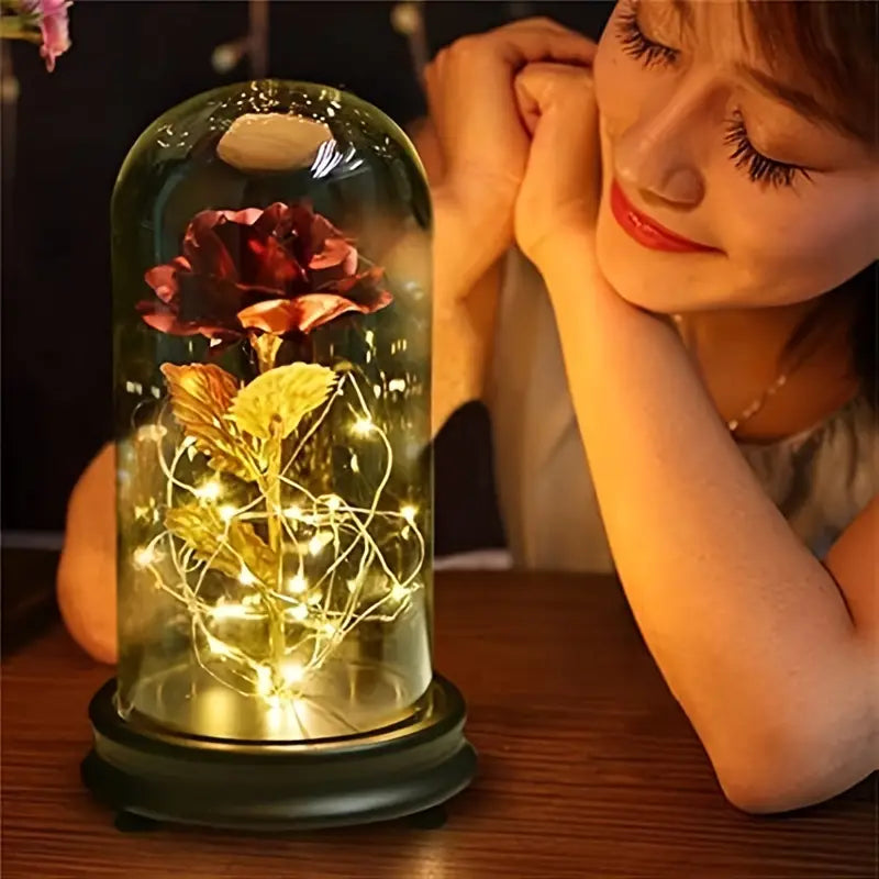 Light Up Rose in Glass Dome - 1pc Artificial Flower