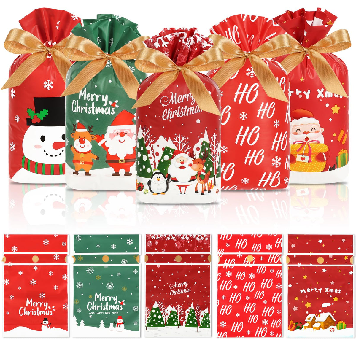 50-Piece Christmas Drawstring Treat Bag Set