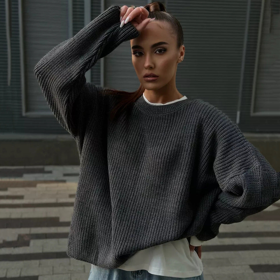2024 Women's Loose Knit Sweater - Solid Color Crewneck