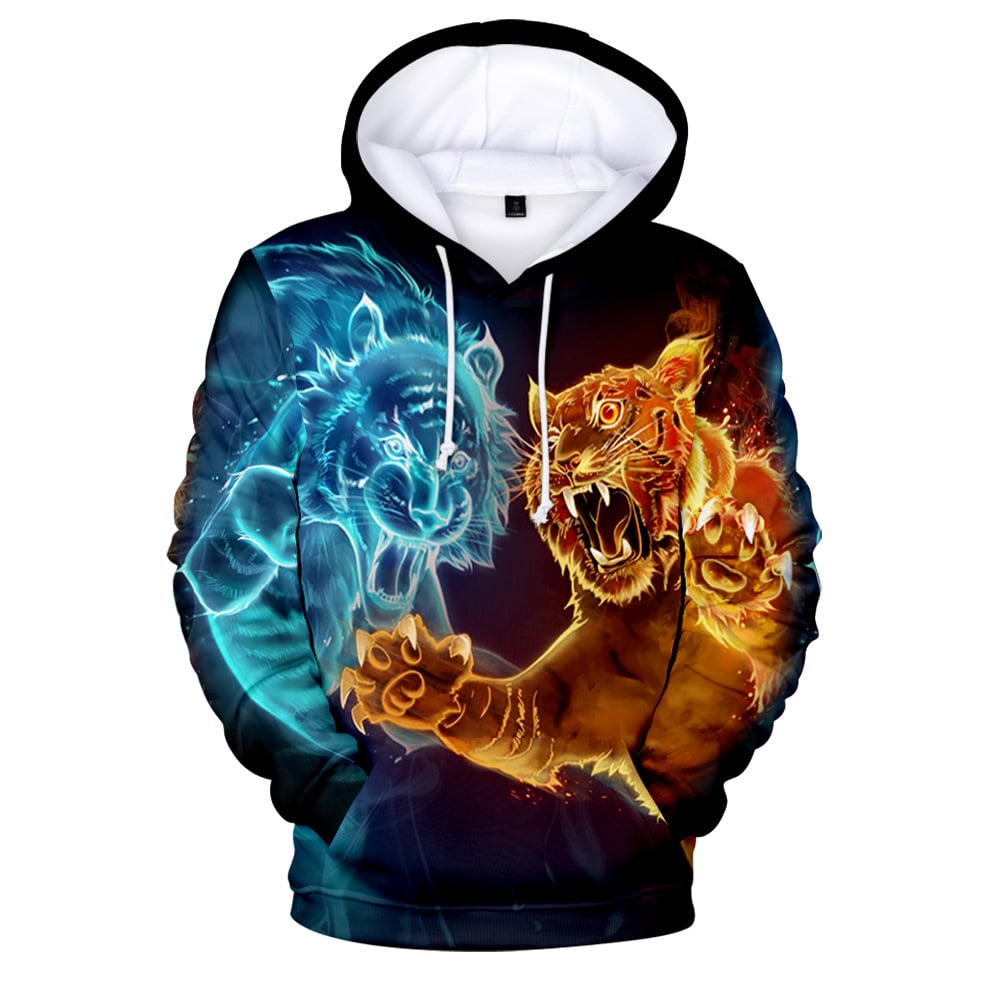 Men's Creative Print Hoodie with Animal Tiger Design