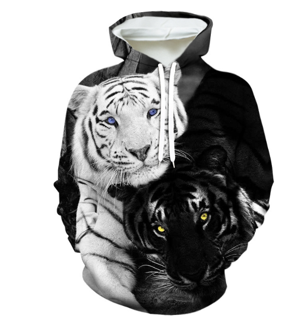 Men's Creative Print Hoodie with Animal Tiger Design