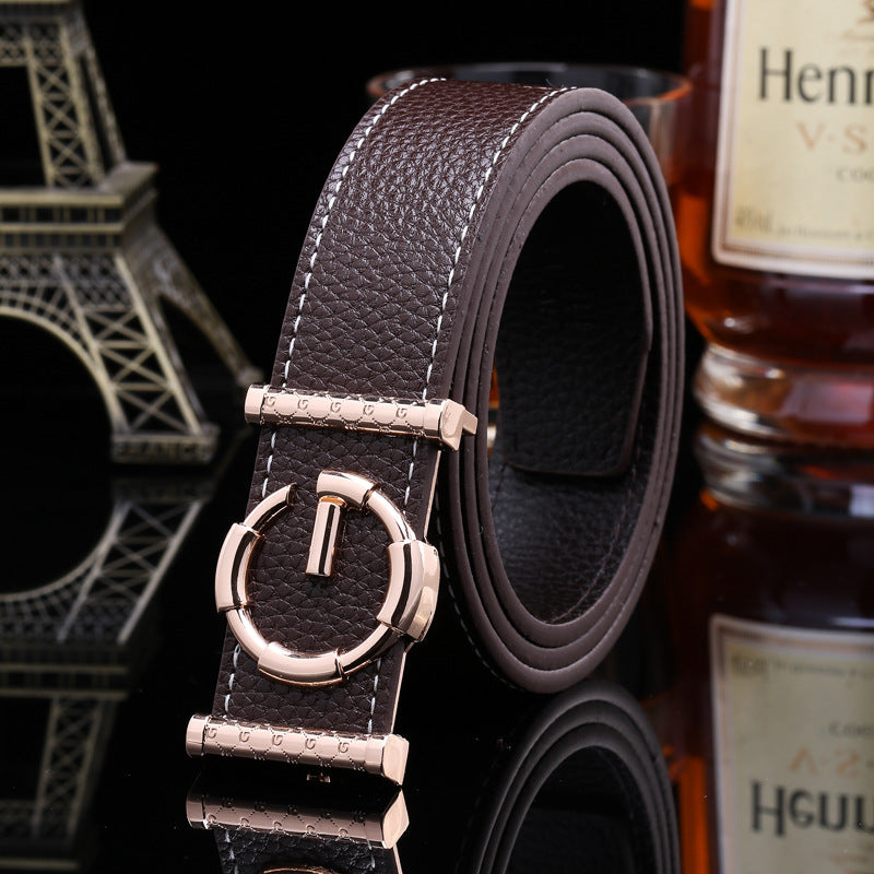 Smooth Buckle Casual Men's Belt - Microfiber, Unisex