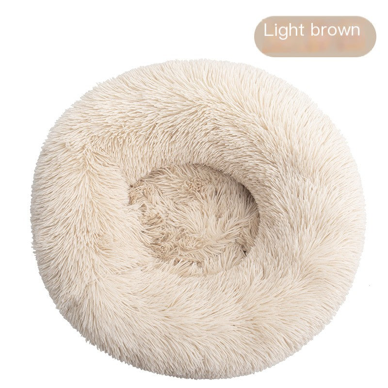 Round Plush Dog Bed for Small Dogs & Puppies