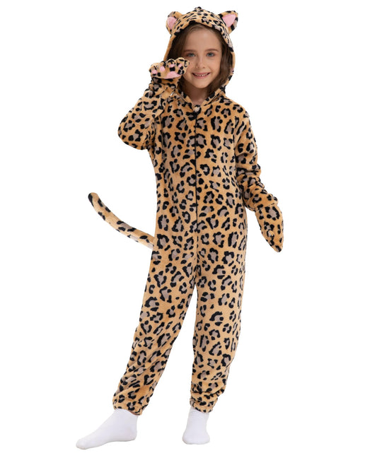 Cat Costume For Kids Cat Noir Costume Girls Onesie Black Cat Costume Child Halloween Cosplay Outfits (Cheetah X-Small)