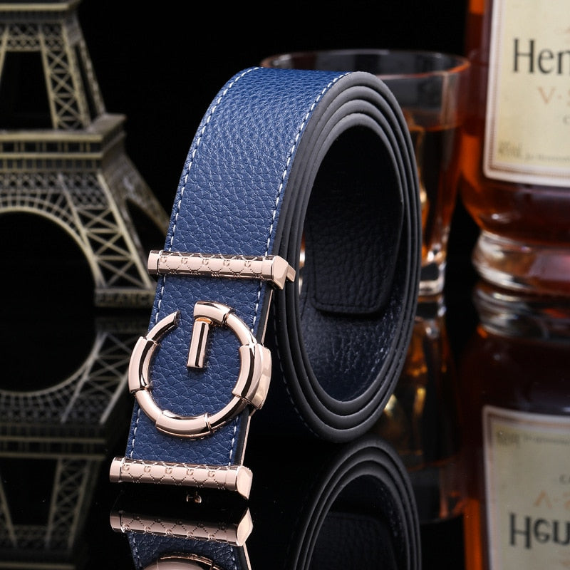 Smooth Buckle Casual Men's Belt - Microfiber, Unisex