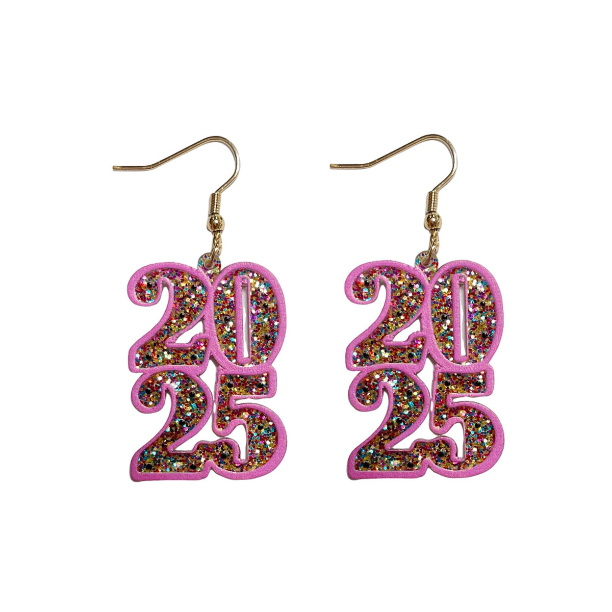 Colorful Shiny Glitter Acrylic 2025 Letter Dangle Earrings Lightweight Handmade Resin Happy New Year 2025 Earrings for Women Christmas New Years Eve Party Jewelry Holiday Gifts-Style C