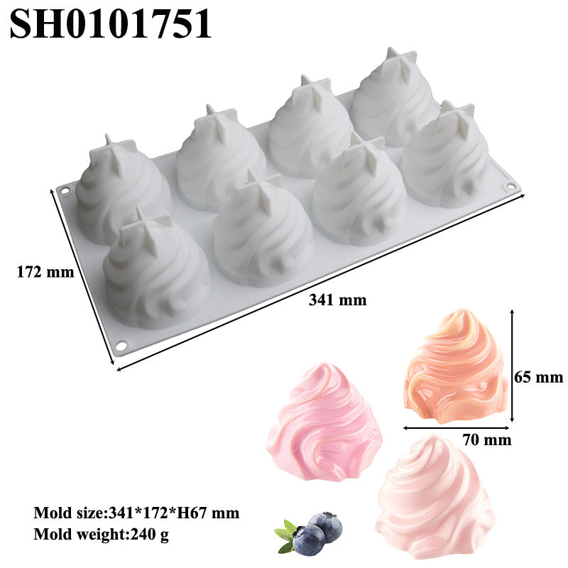 8-Cavity Spiral Silicone Mousse Cake Mold for Baking
