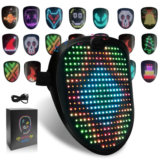 COOLGUARDER Led Mask with Sound Effects and Gesture Sensing Light up Music Mask for Halloween Rave Costume Christmas Cosplay Birthday Masquerade Dj Parties