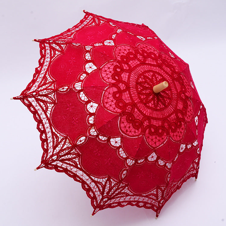 Embroidered Lace Umbrella with Cotton Fabric Decor