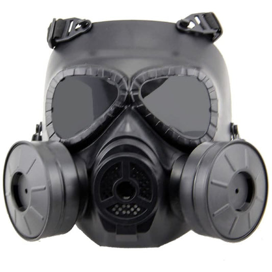 Paintball Mask Airsoft Tactical Protective Mask with PC Lens Eye Protection Adjustable Strap Impact Resistant for Skull Mask with for BB Gun CS Cosplay Costume Halloween (Double Jar Black/GreyLens)