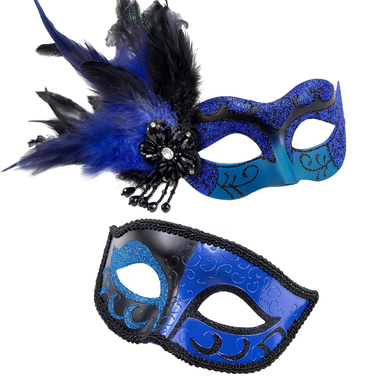 MYSEUNI 2024 New Feather Masquerade Mask for Couples Blue - Masquerade Ball Mask for Women - Mens & Womens Mask for Masquerade Costume for Halloween Mardi Gras Cosplay Party