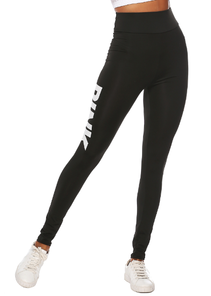 Pink Letter Print Stretchy Leggings for Women
