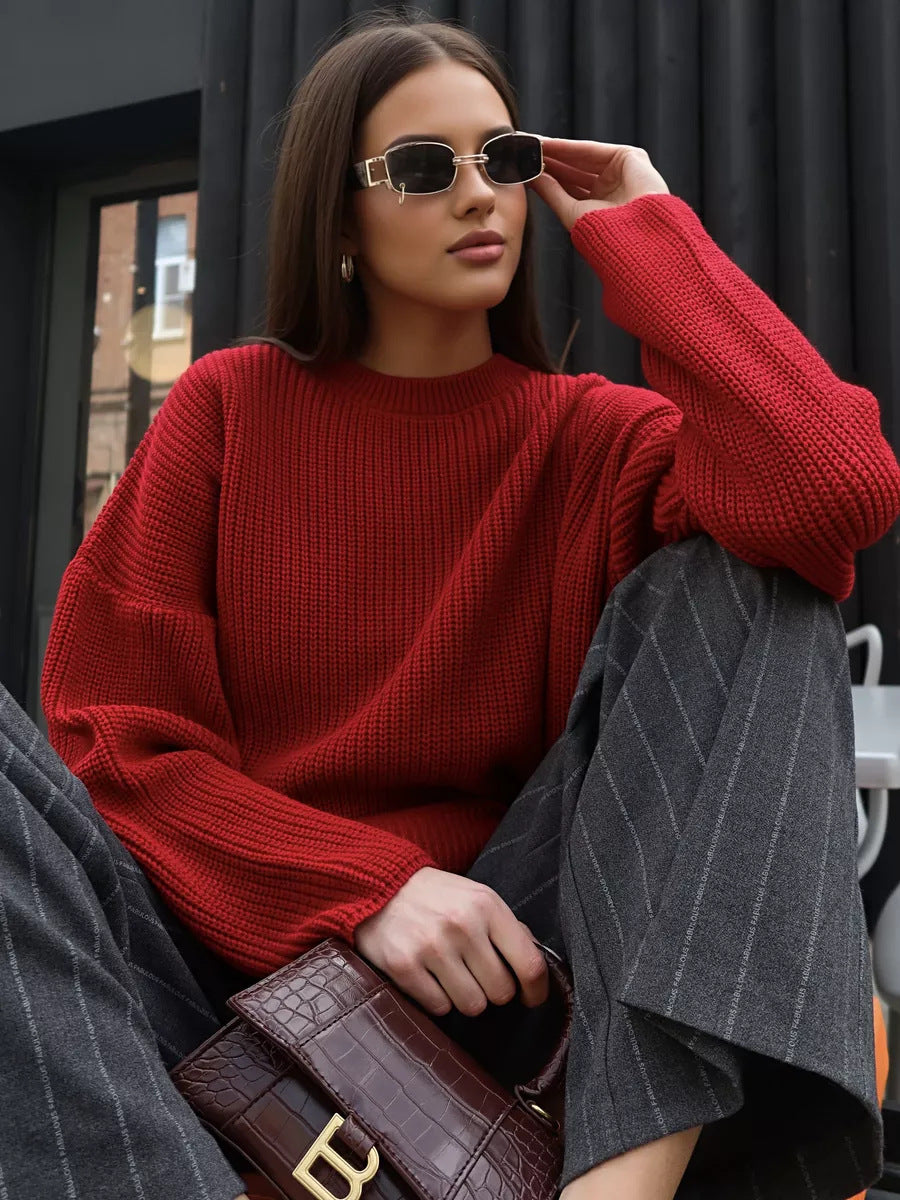2024 Women's Loose Knit Sweater - Solid Color Crewneck