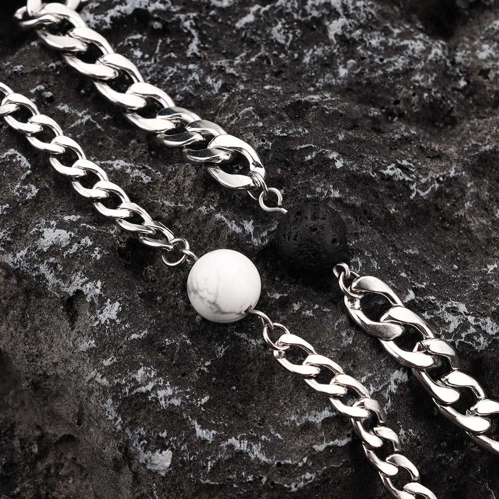 Simple Stainless Steel and Natural Stone Couple Bracelet
