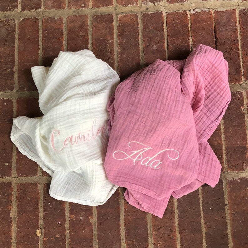 Embroidered Muslin Baby Swaddle Blanket - product image 3