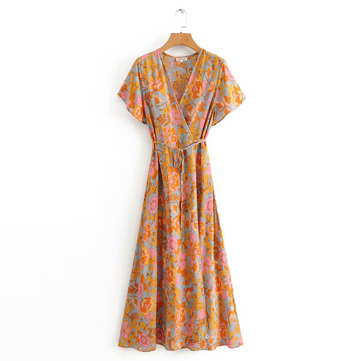 2024 Women's Floral Short Sleeve Wrap Maxi Dress
