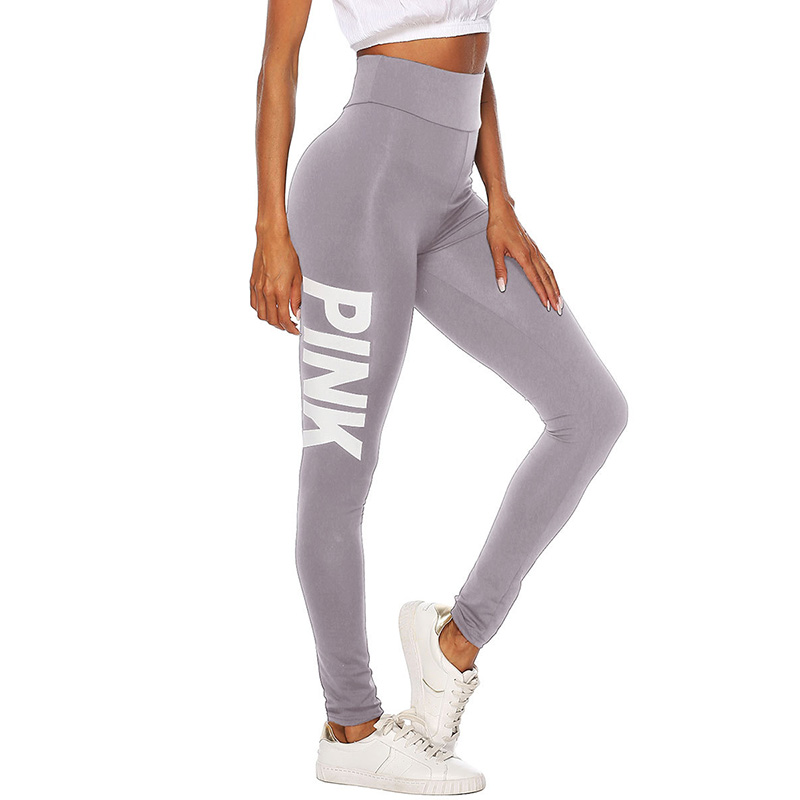 Pink Letter Print Stretchy Leggings for Women