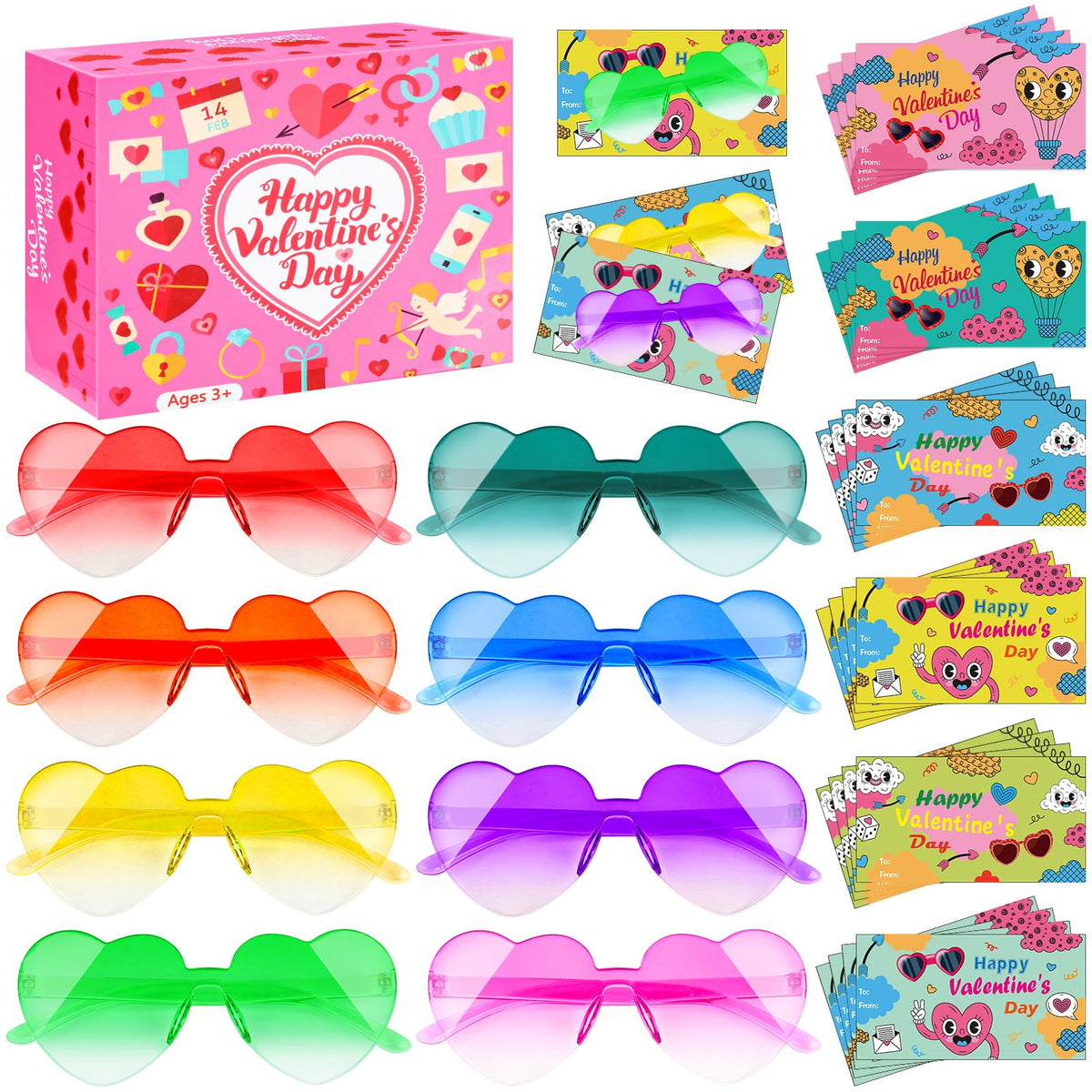 Valentines Heart Sunglasses for Kids 24 Valentines Cards with Kids Sunglasses Valentines Gifts for Students Classroom