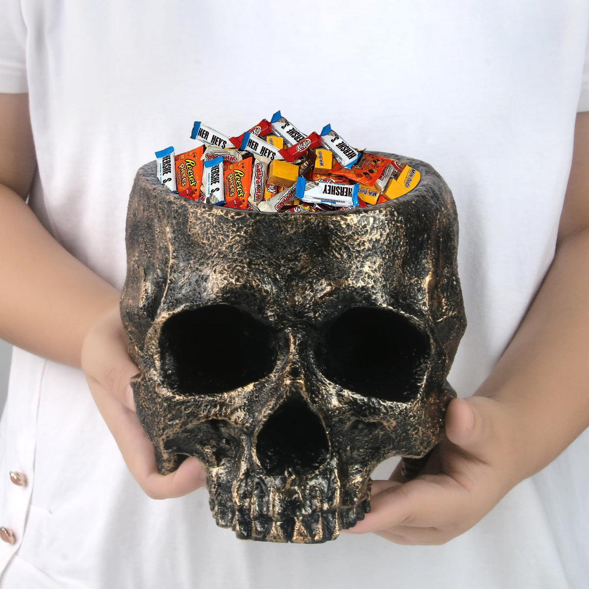 Large Bronze Halloween Skull Candy Bowl