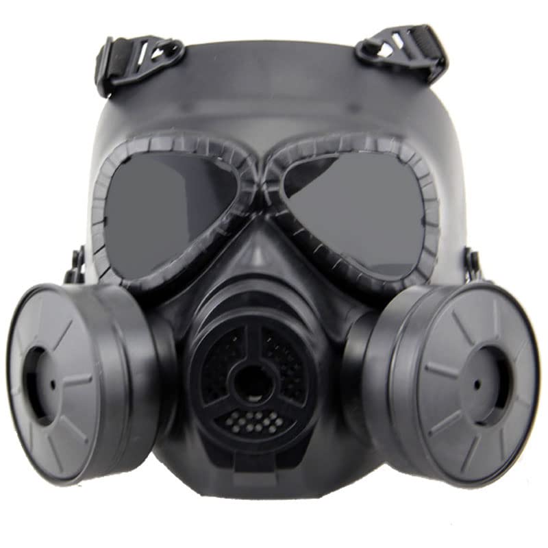 Paintball Mask Airsoft Tactical Protective Mask with PC Lens Eye Protection Adjustable Strap Impact Resistant for Skull Mask with for BB Gun CS Cosplay Costume Halloween (Double Jar Black/GreyLens)