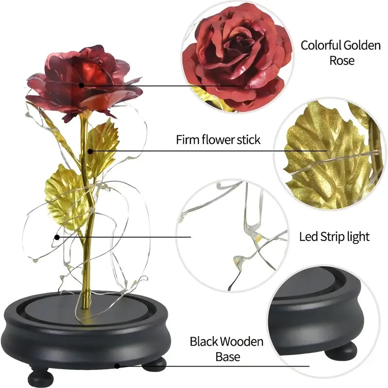 Light Up Rose in Glass Dome - 1pc Artificial Flower