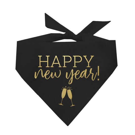 Happy New Year 2025 New Years Eve Party Dog Bandana (Black XS 195)