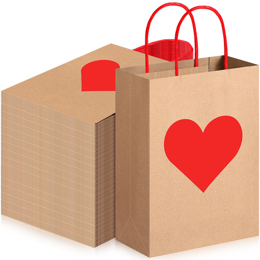 Engrowtic 150 Pcs Valentines Day Gift Bags Valentines Candy Bags Goodie Bags with Handles Paper Wrapping Kraft Bags Heart Love Paper Bags for Valentines Party Favors Valentines Gifts Packing