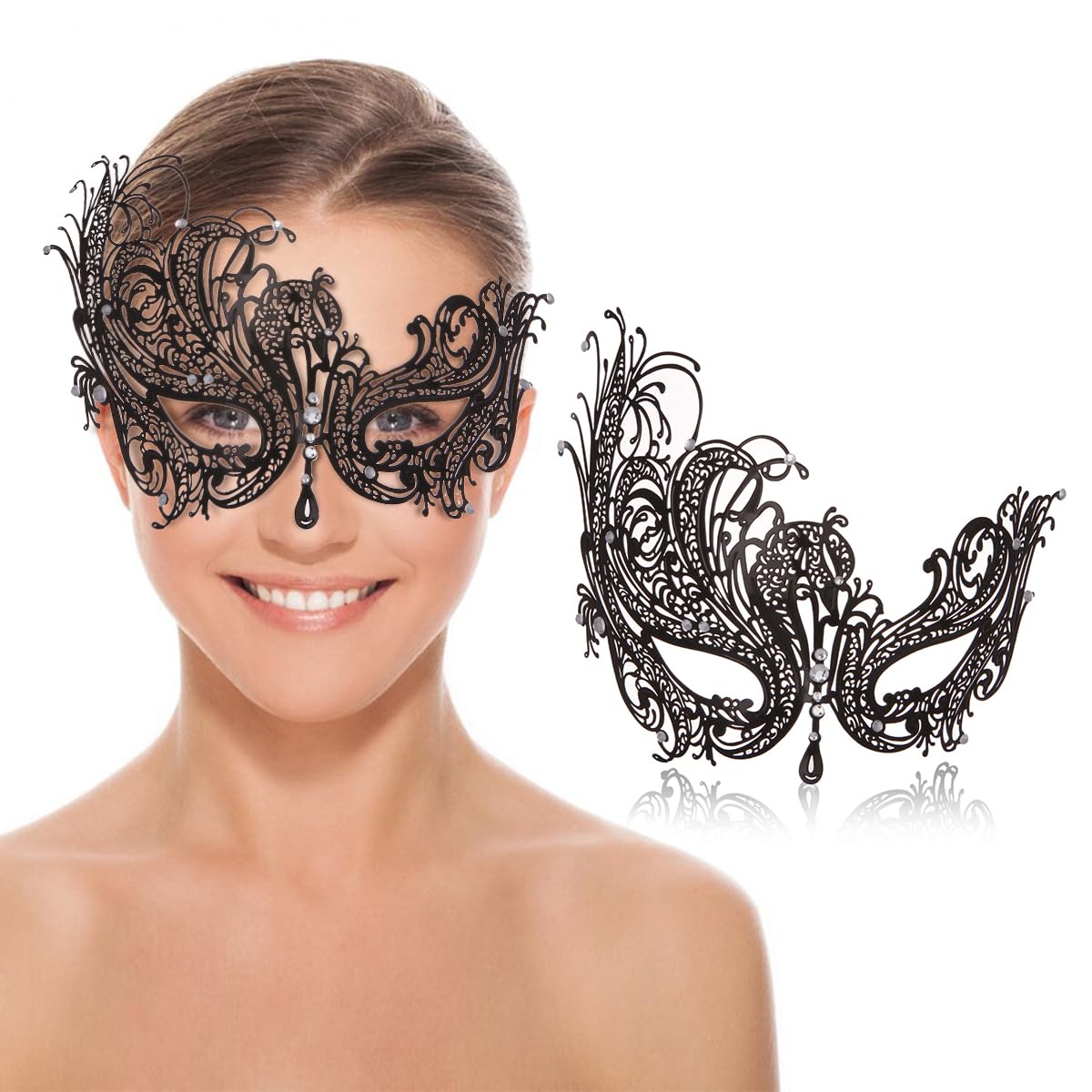 Masquerade Mask for Women Venetian Metal Mask For Party Halloween Costume Cosplay (Phoenix Black)