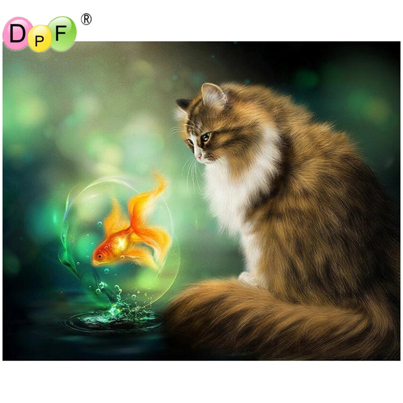 Diamond Painting of a Kitten Eating Fish