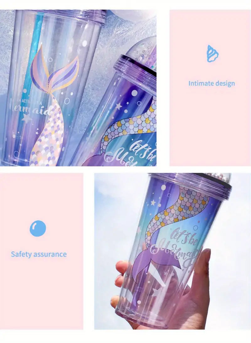 Pearl Mermaid 14oz Gradient Plastic Tumbler with Lid