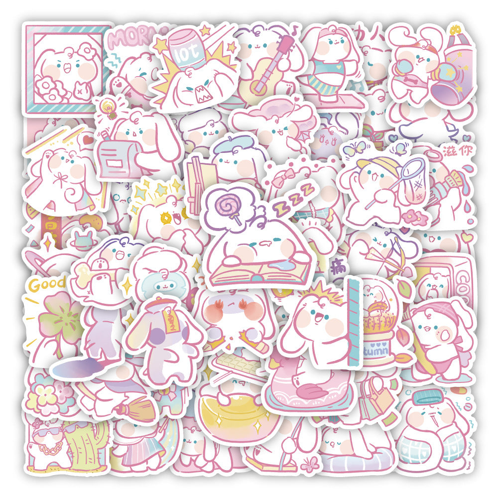 Cute Cartoon Pink Puppy Waterproof Stickers (60 Pack)