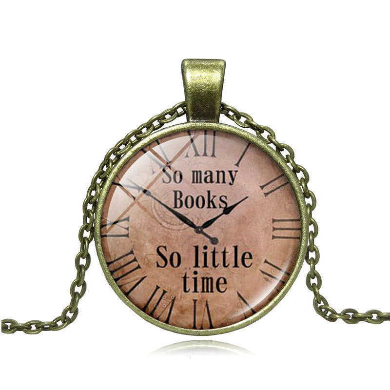Vintage Clock Gem Pendant Necklace