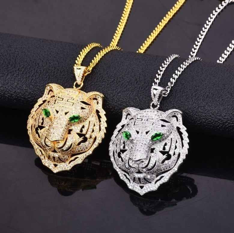 Crystal Tiger Head Pendant Necklace