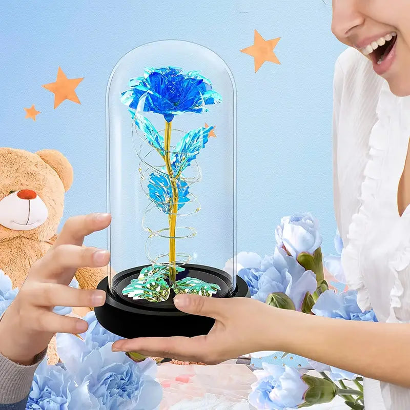 Light Up Rose in Glass Dome - 1pc Artificial Flower