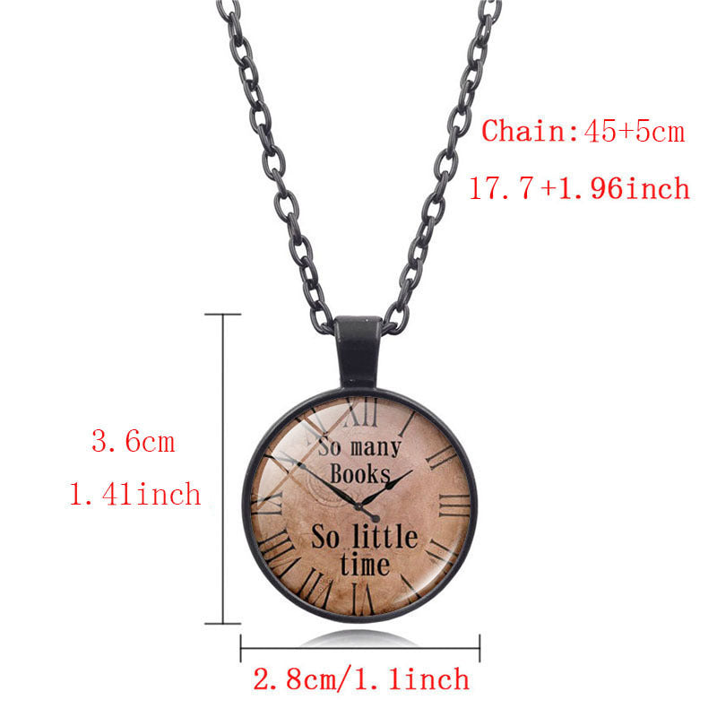 Vintage Clock Gem Pendant Necklace