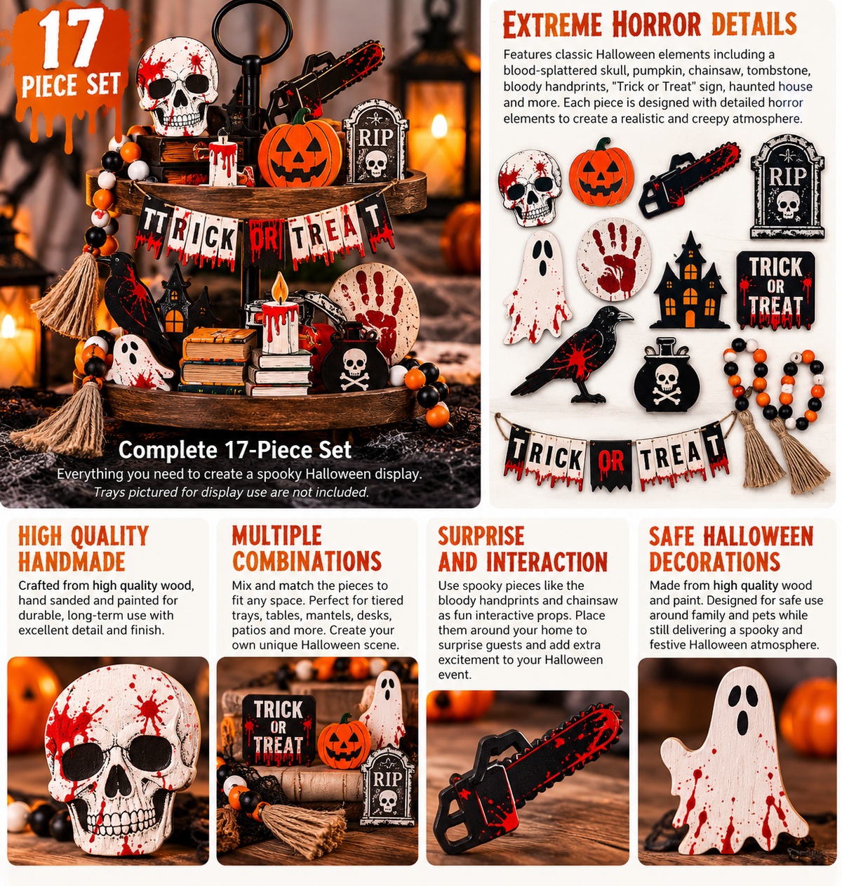 17-Piece Halloween Tiered Tray Decor Set - product image 3