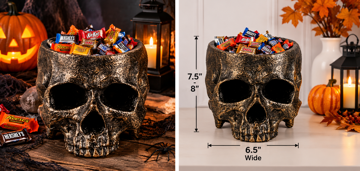 Large Bronze Halloween Skull Candy Bowl - product image 2