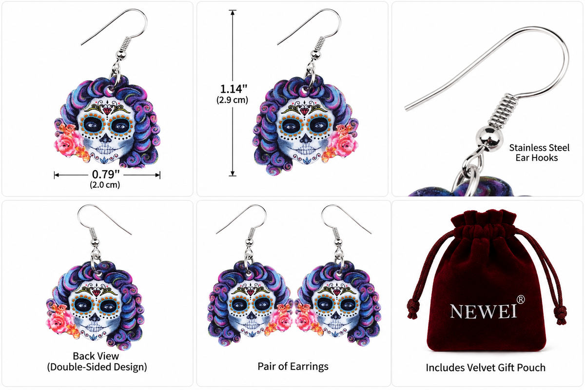 Halloween Sugar Skull Dangle Earrings - product image 2